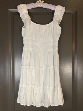 Trixxi White Ruffle Strap Tiered Mini Dress